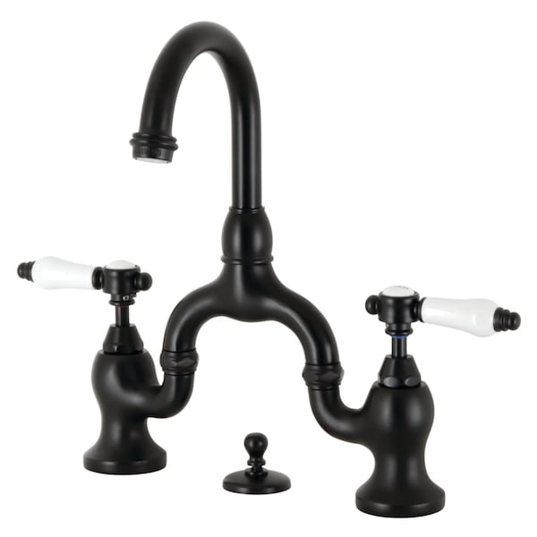 Bridge Bathroom Faucet with Brass PopUp, Matte Black